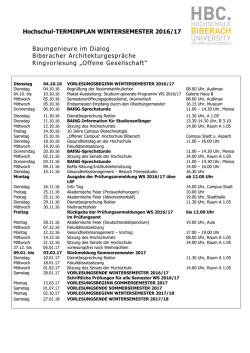 Hochschul-TERMINPLAN WINTERSEMESTER 2016/17