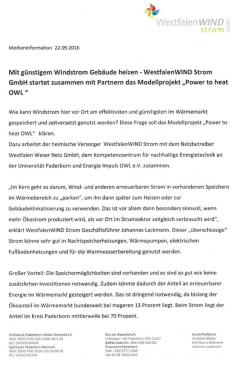 Pressemitteilung WestfalenWIND Strom GmbH