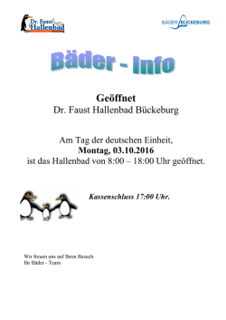 Hallenbad "Ge&ouml;ffnet" 8.00 - 18.00 Uhr - Baeder