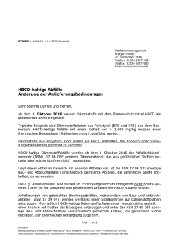 HBCD-haltige Abf&auml;lle &Auml;nderung der