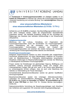 eines wissenschaftlichen Mitarbeiters (0,75 EGr. 13 TV-L)