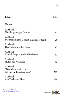 Inhalt Vorwort 1. Abend: Von der geistigen Geburt 2. Abend: Die