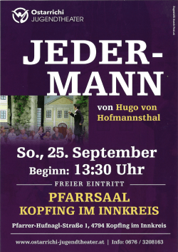 JEDERMANN: 25.September 13:30 im Pfarrsaal