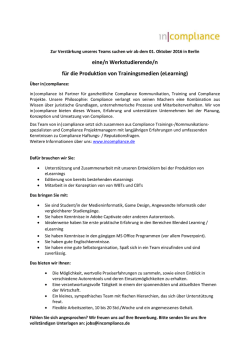 eine/n Werkstudierende/n f&uuml;r die Produktion von Trainingsmedien