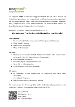 Werkstudent/-in im Bereich Marketing und Vertrieb