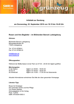 Infoblatt zur Sendung am Donnerstag, 22. September 2016