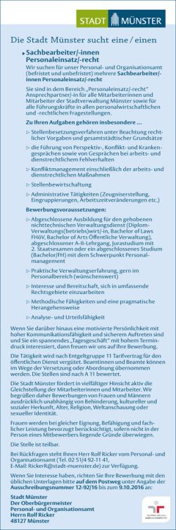 Die Stadt M&uuml;nster sucht eine / einen