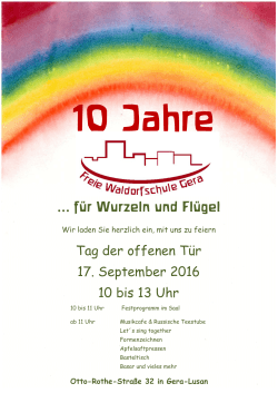 Plakat 10 Jahre FWS Gera - Freie Waldorfschule Gera