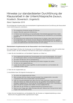 Hinweise zur standardisierten Durchf&uuml;hrung der Klausurarbeit in der