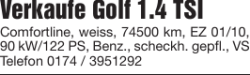 Verkaufe Golf 1.4 TSI
