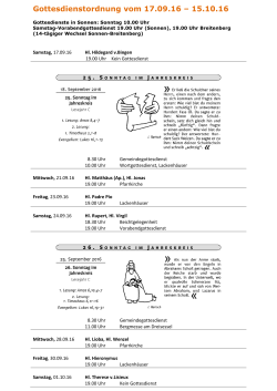 Gottesdienstordnung vom 17.09.16 &ndash; 15.10.16