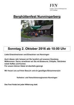 Berghüttenfest Nunningerberg Sonntag 2. Oktober 2016 ab 10:00 Uhr