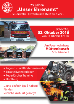 Flyer "75 Jahre Feuerwehr Hüttenbusch am 2. Oktober 2016"