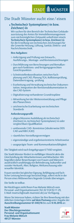 Die Stadt M&uuml;nster sucht eine / einen