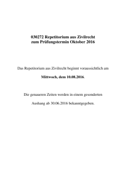 030272 Repetitorium aus Zivilrecht zum Prüfungstermin Oktober 2016