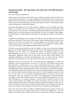 Saisonverlauf 2016 ‐ 100 Tage Reisen
