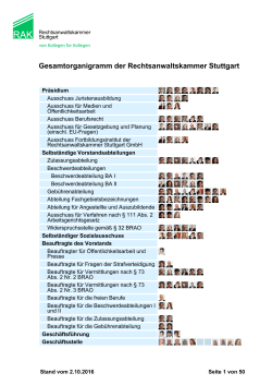 Gesamtorganigramm der Rechtsanwaltskammer Stuttgart
