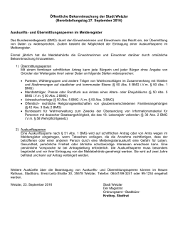 Öffentliche Bekanntmachung der Stadt Wetzlar ( WNZ vom 29