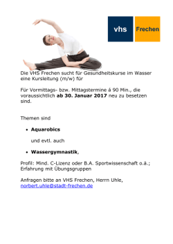 Die VHS Frechen sucht f&uuml;r Gesundheitskurse im Wasser eine