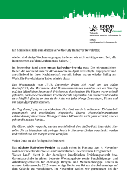 Ein herzliches Hallo zum dritten Serve the City Hannover Newsletter