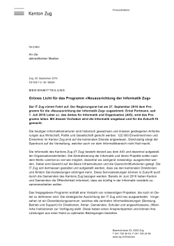 Gr&uuml;nes Licht f&uuml;r das Programm &laquo;Neuausrichtung der Informatik Zug&raquo;