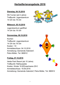 Herbstferienangebote 2016 - und Jugendzentrum Adendorf