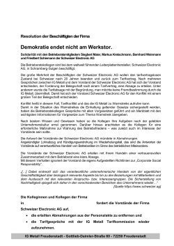 Resolution Schweizer - IG Metall Freudenstadt
