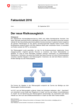 Faktenblatt 2016 Der neue Risikoausgleich