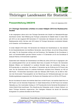 211 Thüringer Gemeinden erhöhten im ersten Halbjahr 2016 ihre