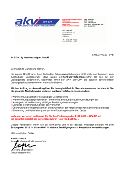 LINZ, 27.09.2016/PE 14 S 39/16g Insolvenz Aigner GmbH Sehr