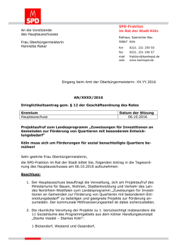 Hierzu hat sie einen Dringlichkeitsantrag f&uuml;r den Hauptausschuss