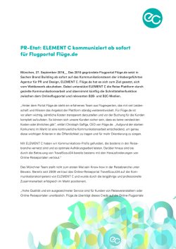 PR-Etat: ELEMENT C kommuniziert ab sofort für Flugportal Flüge.de
