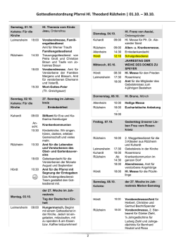 Gottesdienstordnung Pfarrei Hl. Theodard R&uuml;lzheim | 01.10. &ndash; 30.10.