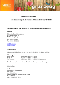 Infoblatt zur Sendung am Donnerstag, 29. September 2016