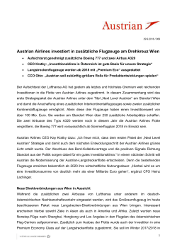 Austrian Airlines investiert in zusätzliche Flugzeuge am Drehkreuz