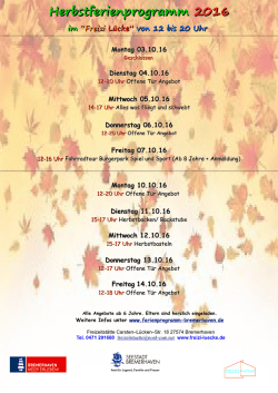 Herbstferienprogramm 2016 - Ferienprogramm Bremerhaven