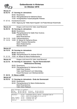 Gottesdienste in Hintersee im Oktober 2016