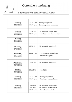 Gottesdienste und Gemeindeinformationen f&uuml;r die Woche vom