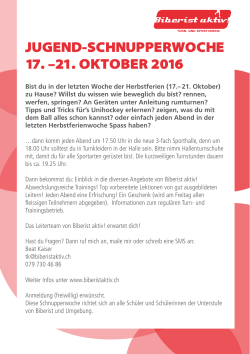 Jugend-Schnupperwoche 17. –21. oktober 2016
