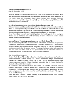 Pressemitteilung/ad-hoc-Mitteilung Zug, 30. September 2016 Die