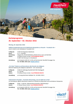 Herbstprogramm 26. September &ndash; 02. Oktober 2016