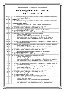 Einzelangebote und Therapie im Oktober 2016