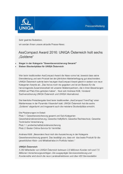 AssCompact Award 2016: UNIQA Österreich holt sechs „Goldene“