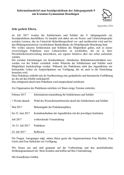 Informationsbrief zum Sozialpraktikum der Jahrgangsstufe 9 am