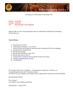 Einladung JHV 2016 - Bielefelder Bowling Verein eV