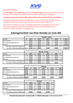 Sonderfahrplan ALT-Zubringer Linie 360 - Klein Steimke