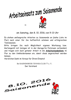 Hinweise zum Arbeitseinsatz am 8.Oktober 2016