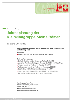 Jahresplanung der Kleinkindgruppe Kleine R&ouml;mer Termine 2016