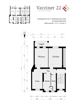 Hochparterre bis 4. Obergeschoss links - Ohne