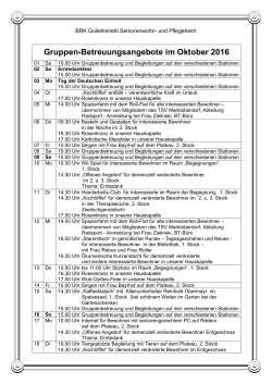 Gruppen-Betreuungsangebote im Oktober 2016